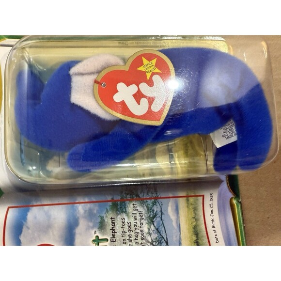 RARE Ty Teenie Legends Peanuts the Royal Blue Elephant DOB 01/25/95 W/ Error - Picture 8 of 8